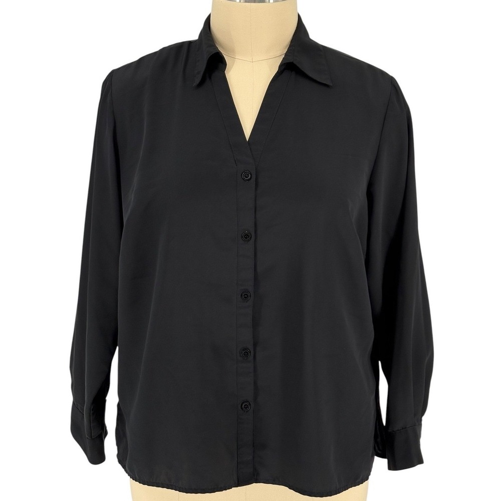 Notations Woman Blouse Black Button Front Shoulder Pads Plus Size 2X
